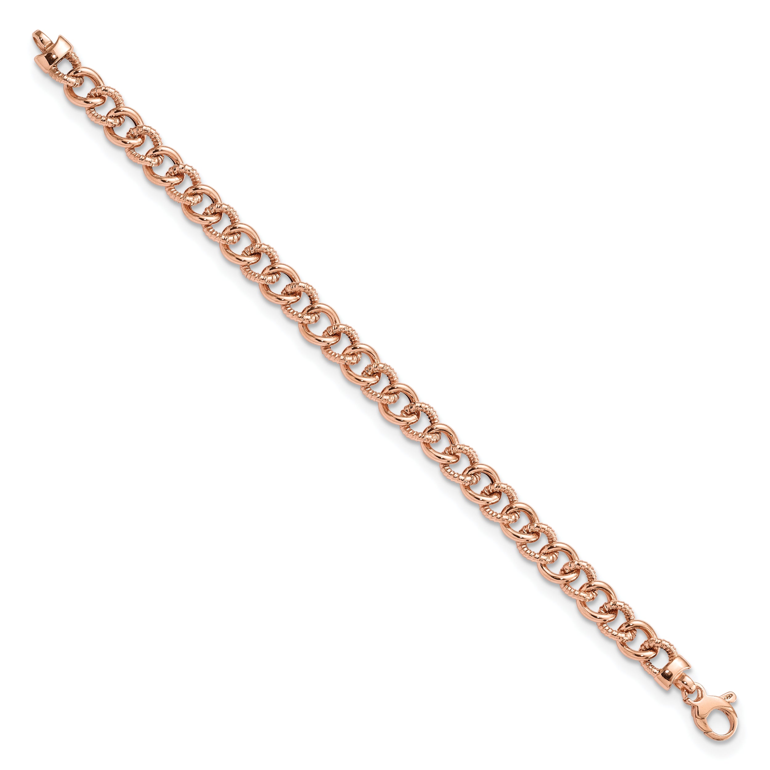 7.5 Inch 14K Rose Gold Polished And Textured Fancy Link Bracelet