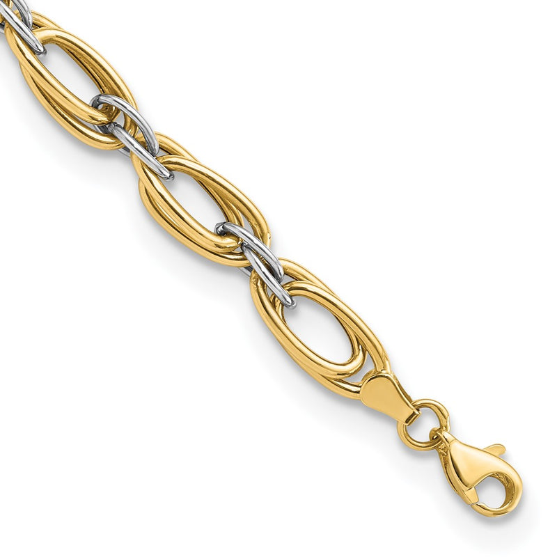 8 Inch 14K Two-Tone Polished Fancy Link 8In Bracelet