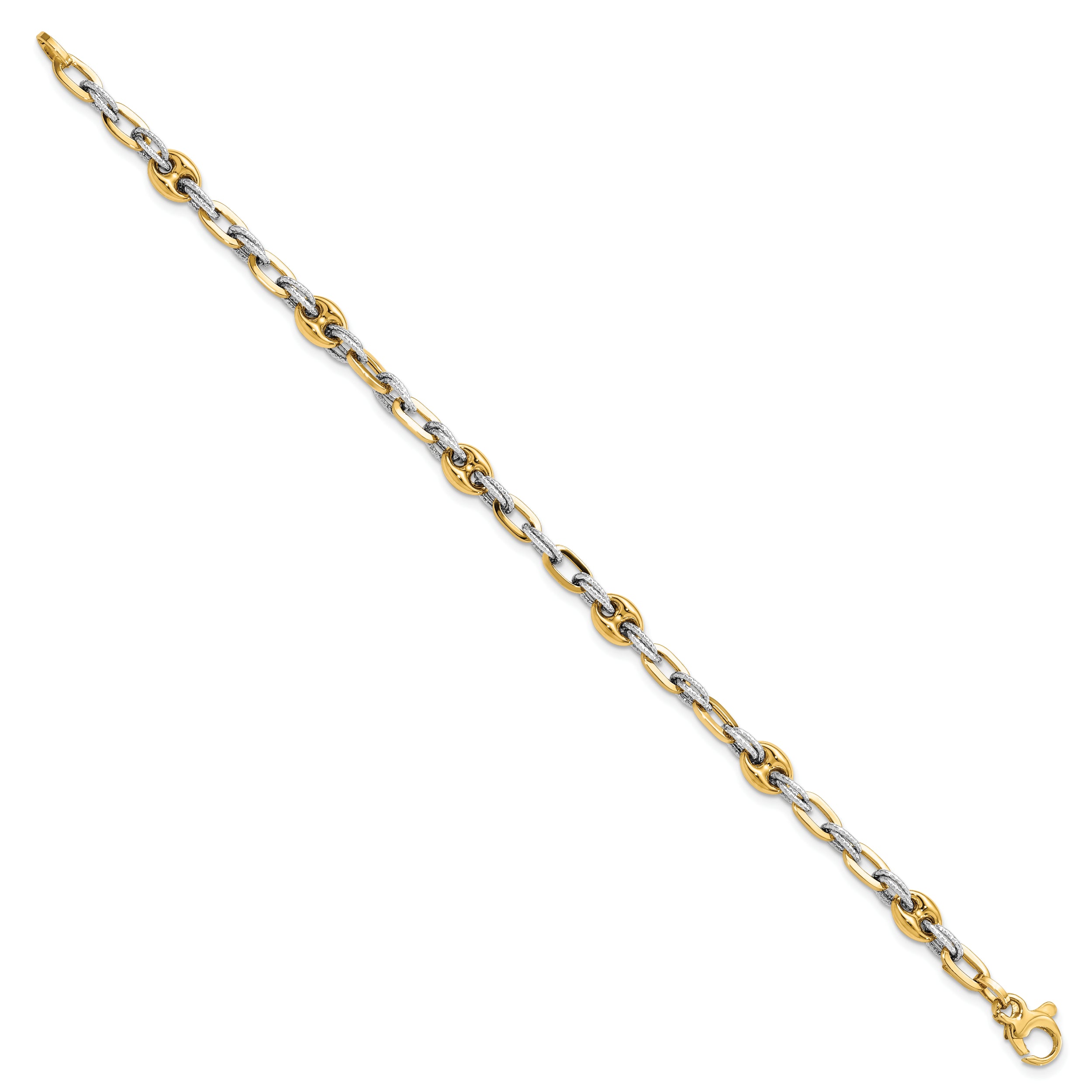 7.5 Inch 14K Two-Tone Textured Double Fancy Link Bracelet