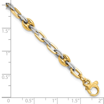 7.5 Inch 14K Two-Tone Textured Double Fancy Link Bracelet