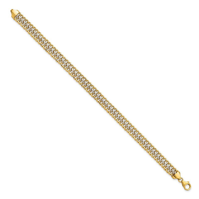 14K & White Rhodium Polished Fancy Link Chain Bracelet