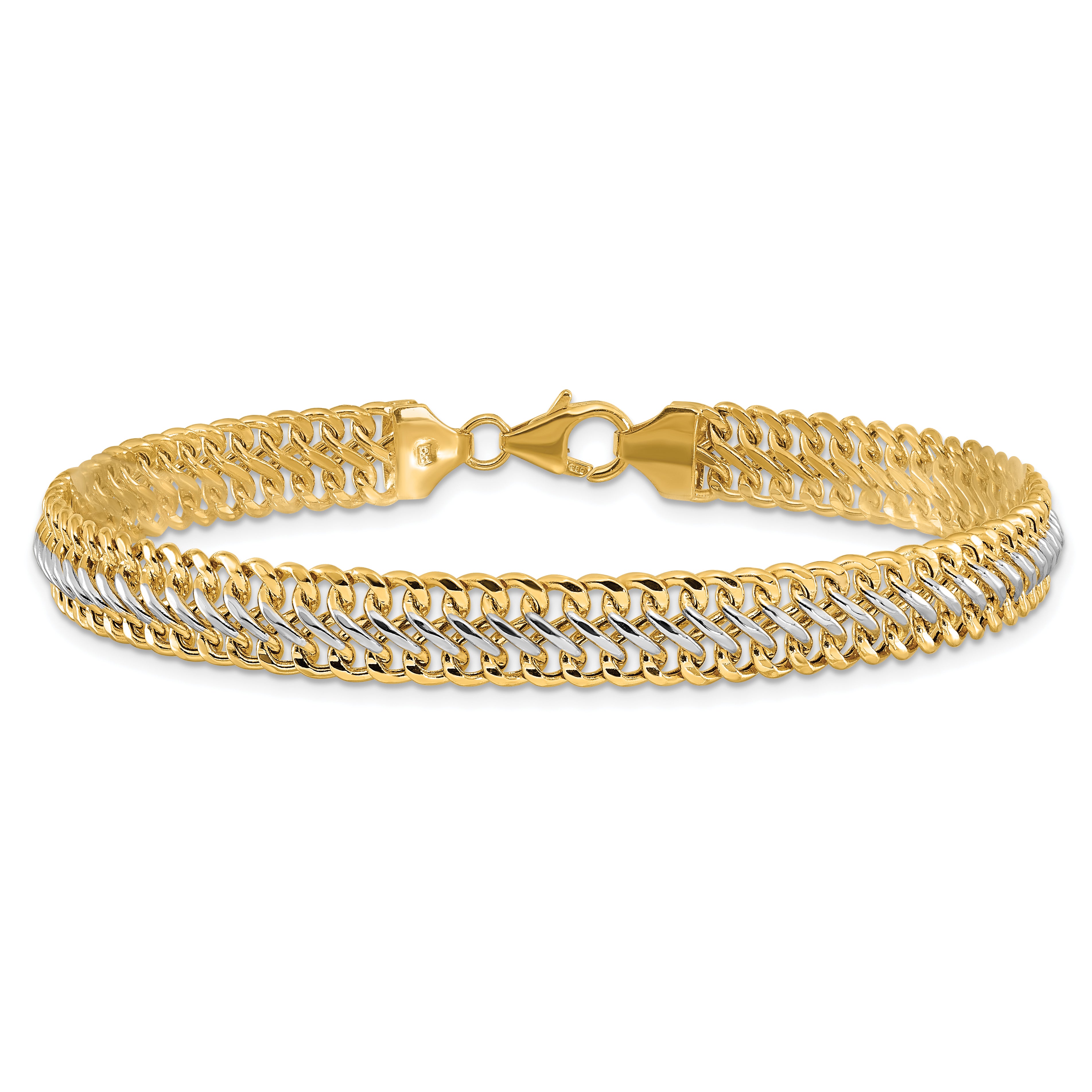 8 Inch 14K & White Rhodium Polished Fancy Link Bracelet