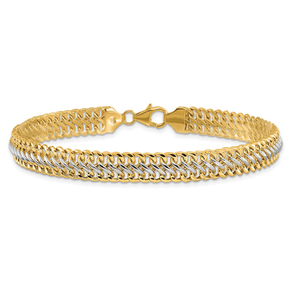 8 Inch 14K & White Rhodium Polished Fancy Link Bracelet