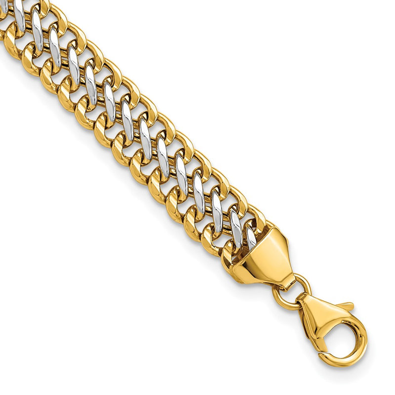 14K & White Rhodium Polished Fancy Link Chain Bracelet