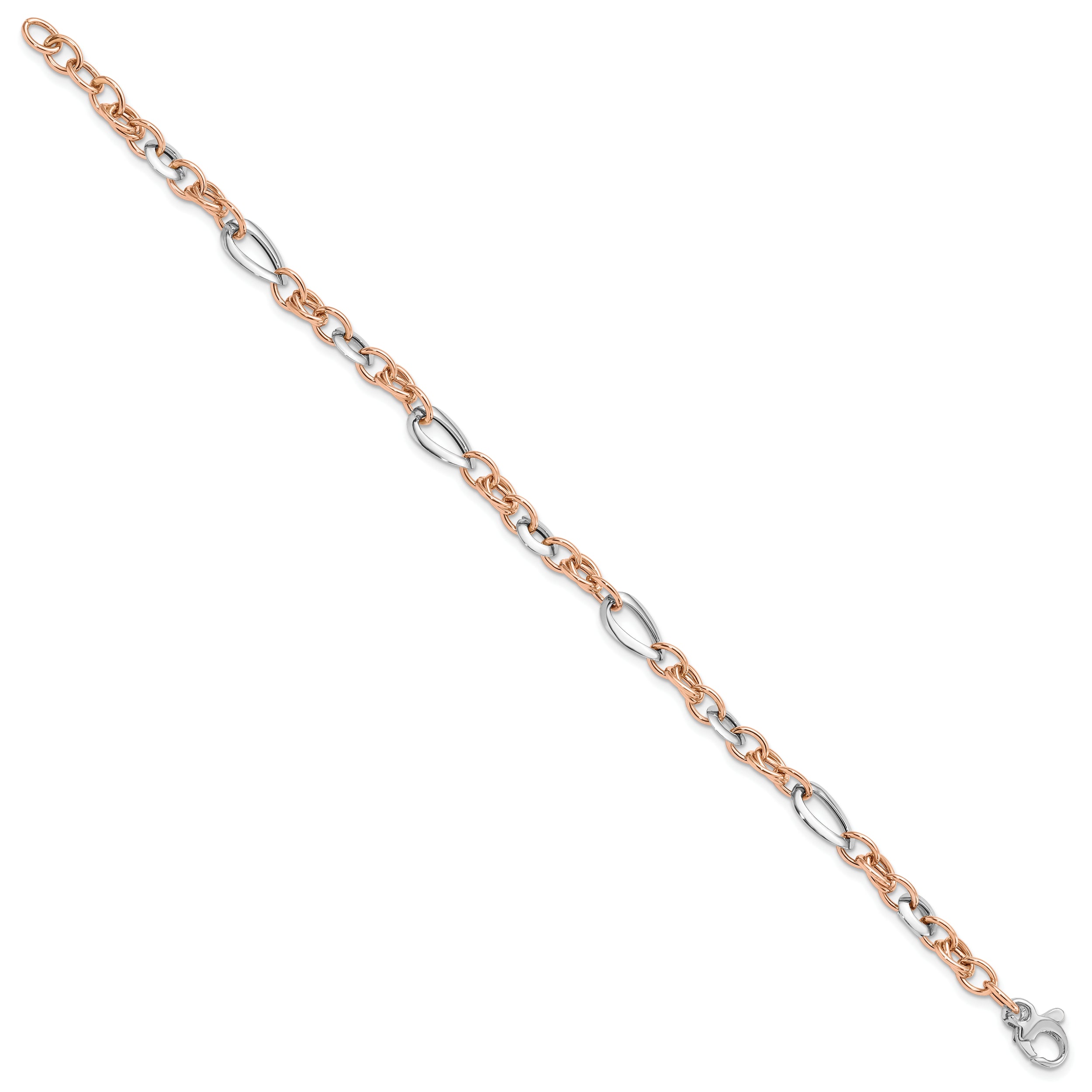 8 Inch 14K Two-Tone White And Rose Fancy Link Bracelet