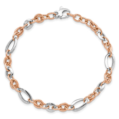 8 Inch 14K Two-Tone White And Rose Fancy Link Bracelet