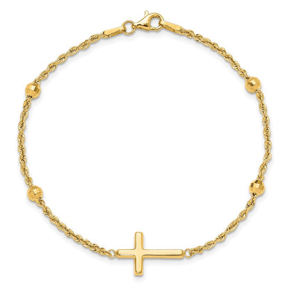 14K Yellow Gold D/c Beaded Cross 7.5in Bracelet