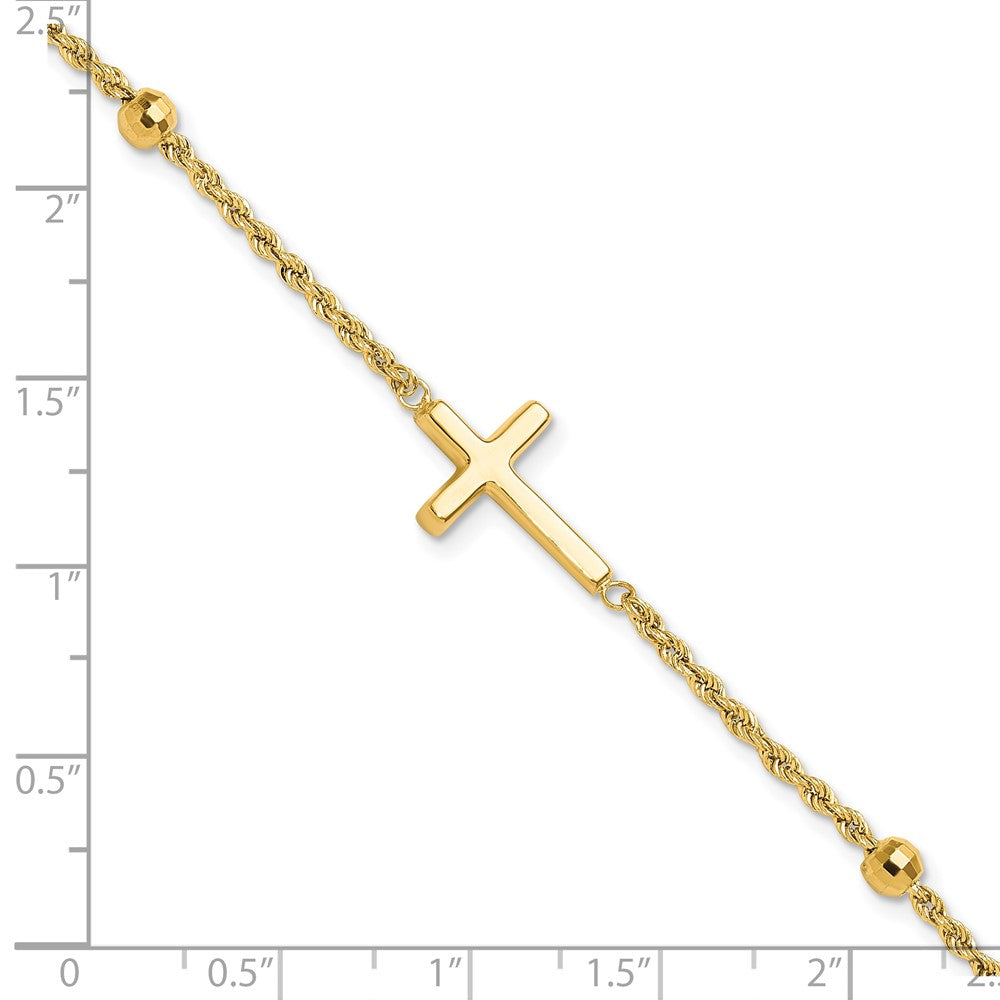 14K Yellow Gold D/c Beaded Cross 7.5in Bracelet