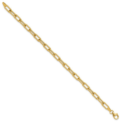 14K Yellow Gold Polished and Textured Fancy Link Bracelet