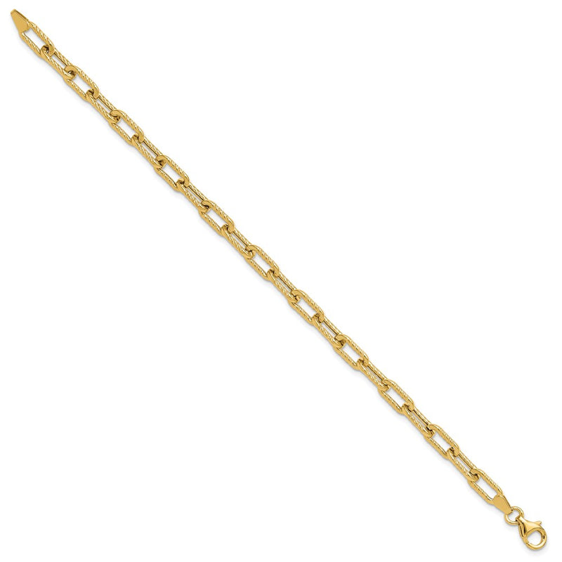 14K Yellow Gold Polished and Textured Fancy Link Bracelet