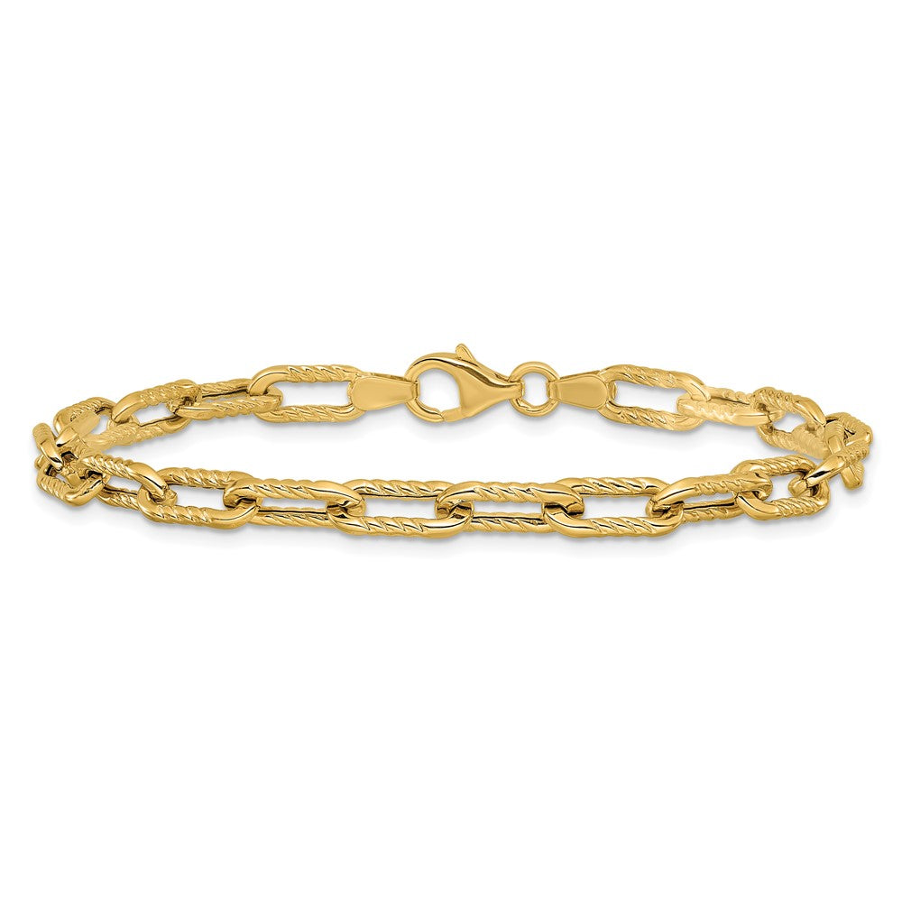 14K Yellow Gold Polished and Textured Fancy Link Bracelet