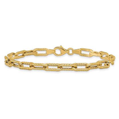14K Yellow Gold Polished and Textured Fancy Link Bracelet