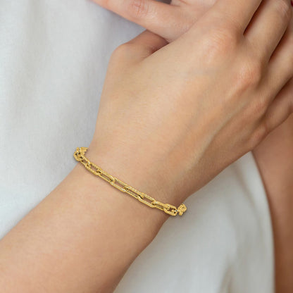 14K Yellow Gold Polished and Textured Fancy Link Bracelet