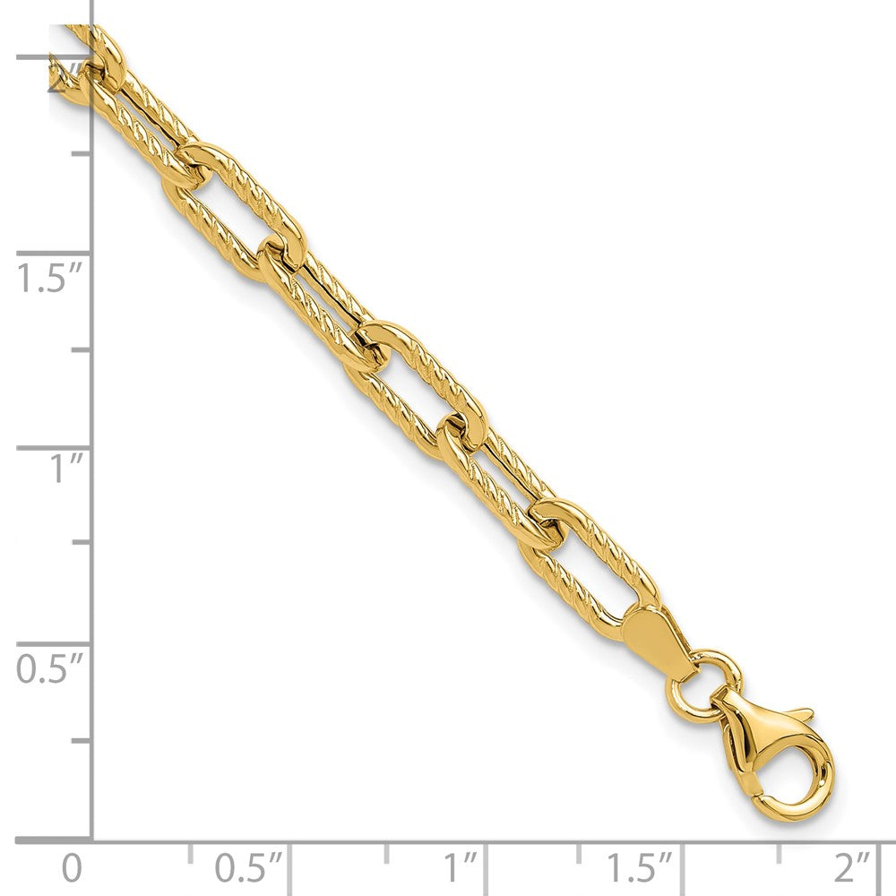 14K Yellow Gold Polished and Textured Fancy Link Bracelet