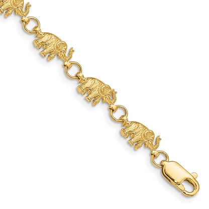 8 Inch 14K 8In Diamond-Cut Small Elephants With Trunks Raised Bracelet