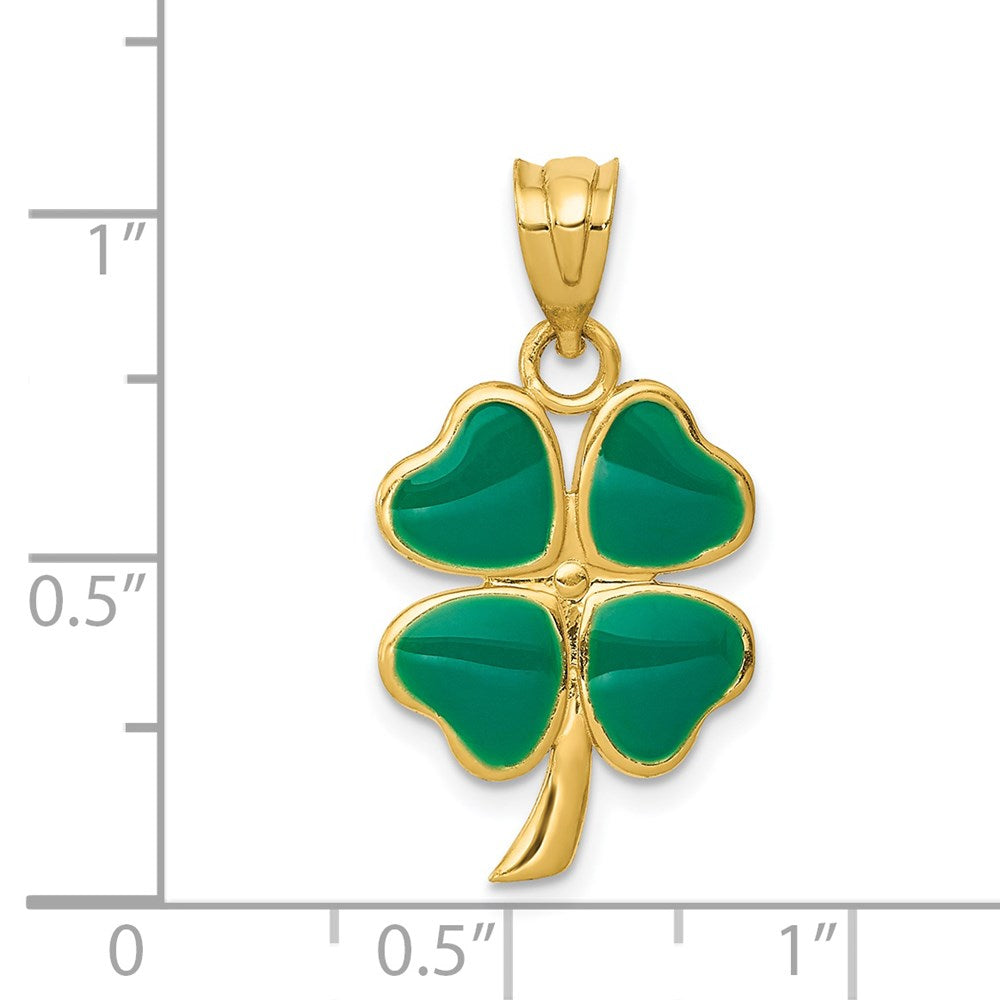 14K Yellow Gold Enameled Four Leaf Clover Pendant