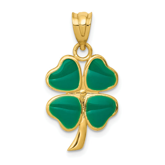 14K Yellow Gold Enameled Four Leaf Clover Pendant