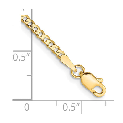 14K Yellow Gold 2.2mm Flat Beveled Curb With Lobster Clasp Anket Chain Anklet