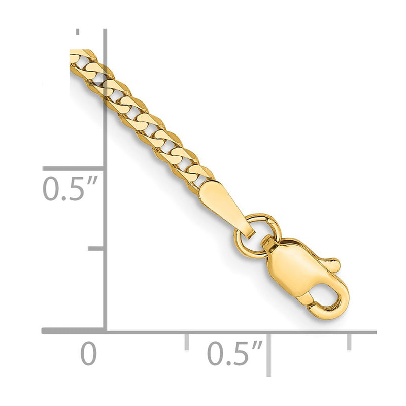 14K Yellow Gold 2.2mm Flat Beveled Curb With Lobster Clasp Anket Chain Anklet
