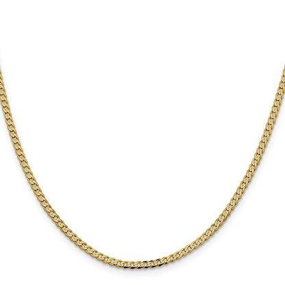 14K Yellow Gold 2.3mm Flat Beveled Curb With Lobster Clasp Chain Necklace