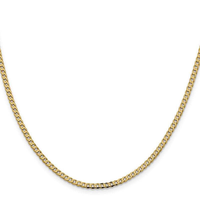 14K Yellow Gold 2.3mm Flat Beveled Curb With Lobster Clasp Chain Necklace