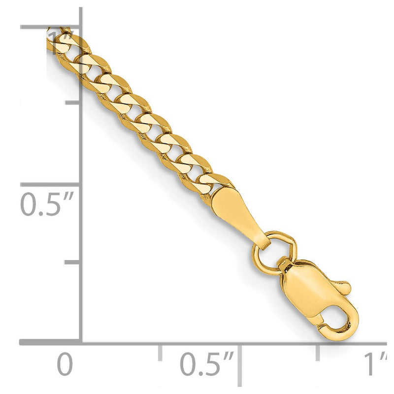 14K Yellow Gold 2.3mm Flat Beveled Curb With Lobster Clasp Anket Chain Anklet