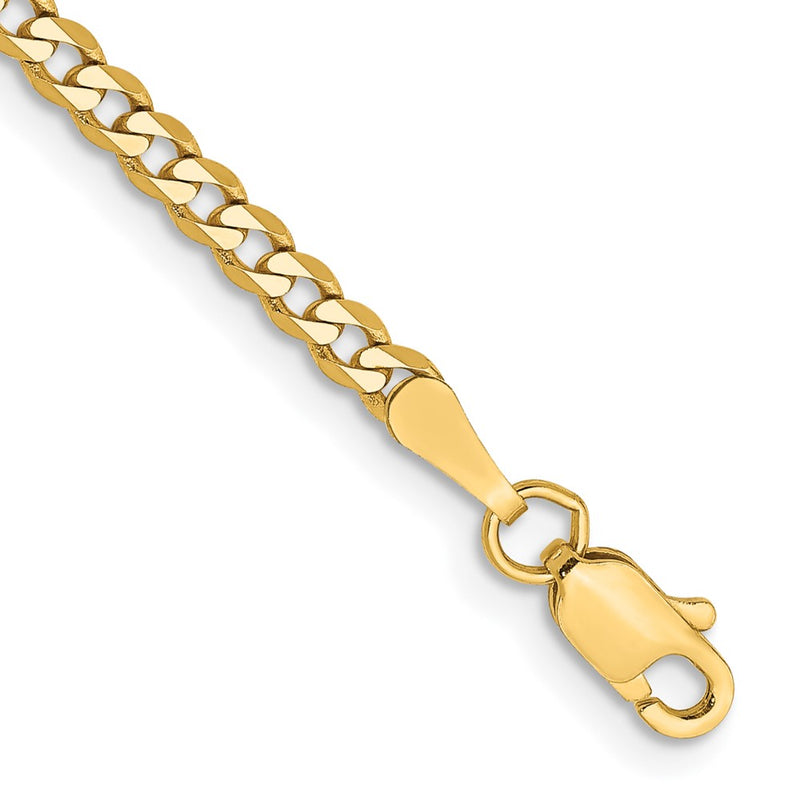 14K Yellow Gold 2.3mm Flat Beveled Curb With Lobster Clasp Chain Bracelet