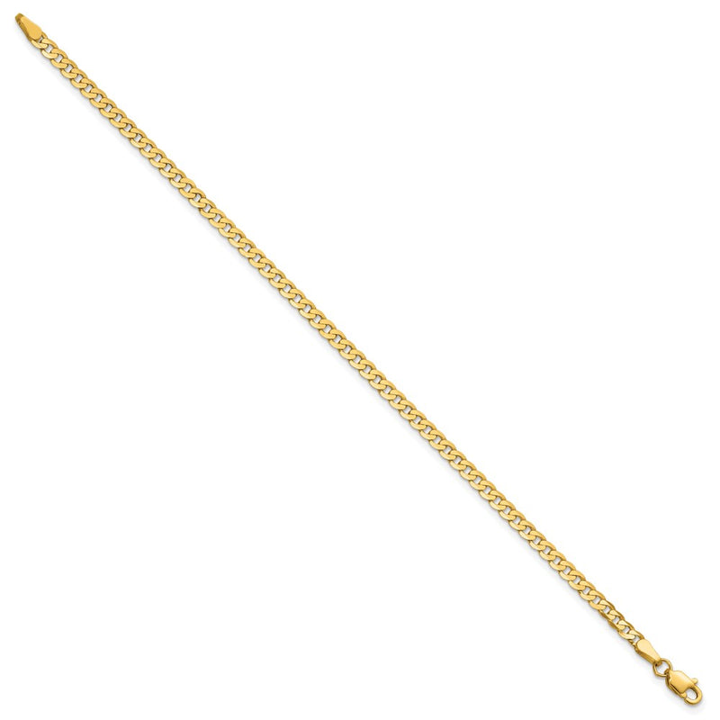 14K Yellow Gold 8 Inch 2.9mm Flat Beveled Curb With Lobster Clasp Bracelet