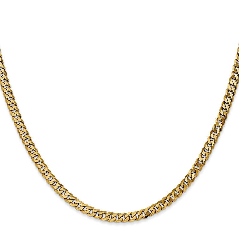 14K Yellow Gold 3.9mm Flat Beveled Curb With Lobster Clasp Chain Necklace