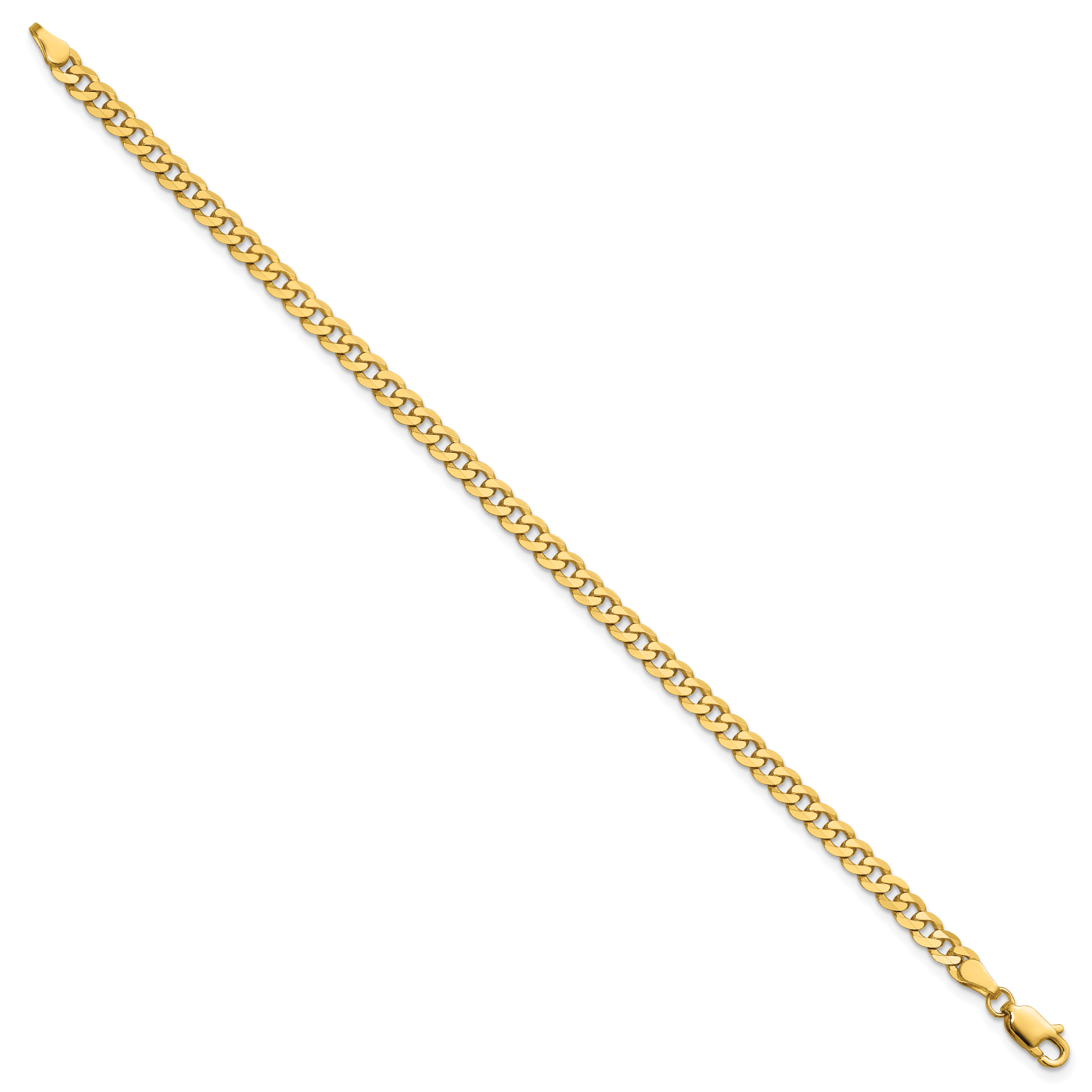 14K Yellow Gold 3.9mm Flat Beveled Curb With Lobster Clasp Chain Anklet