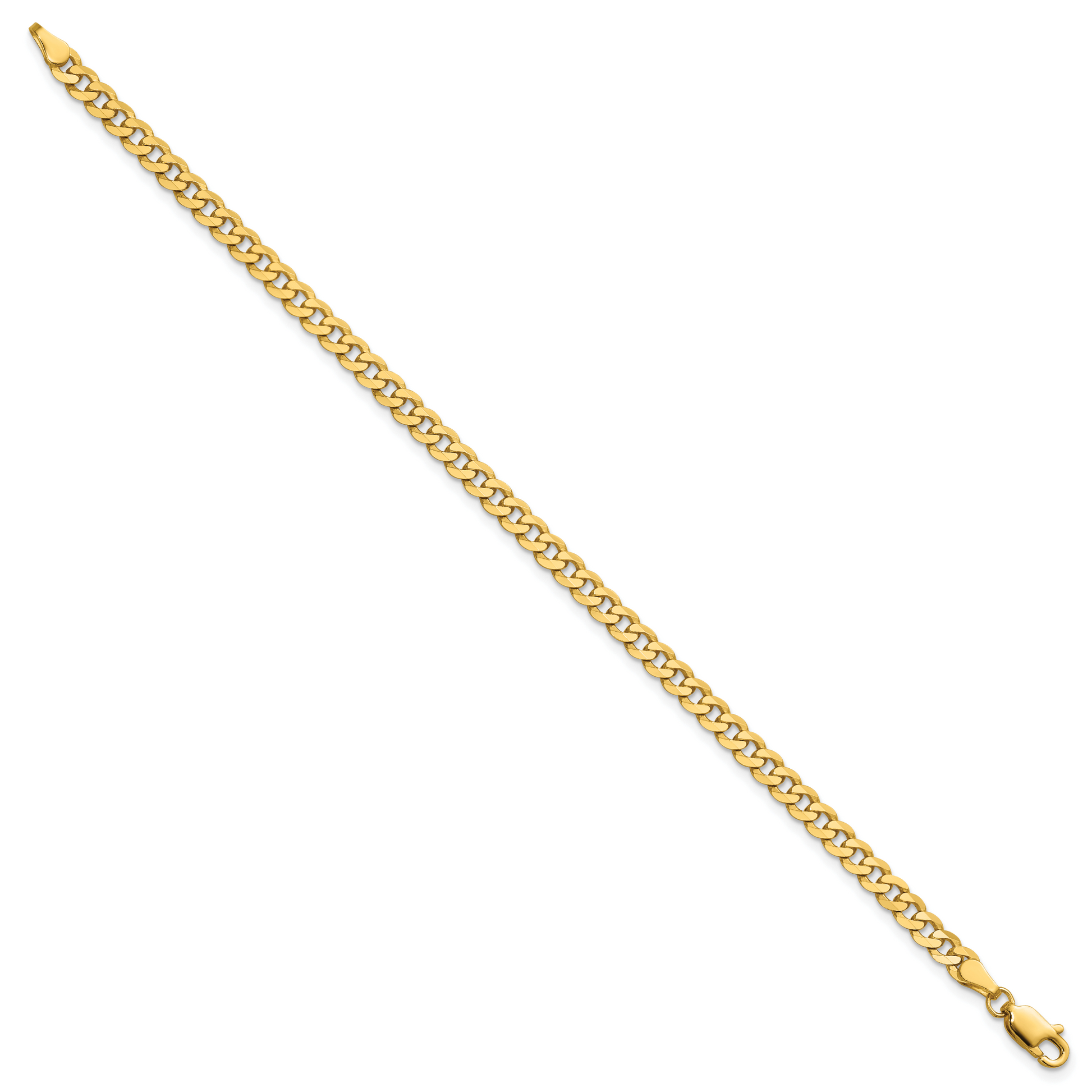 14K Yellow Gold 3.9mm Flat Beveled Curb With Lobster Clasp Chain Anklet