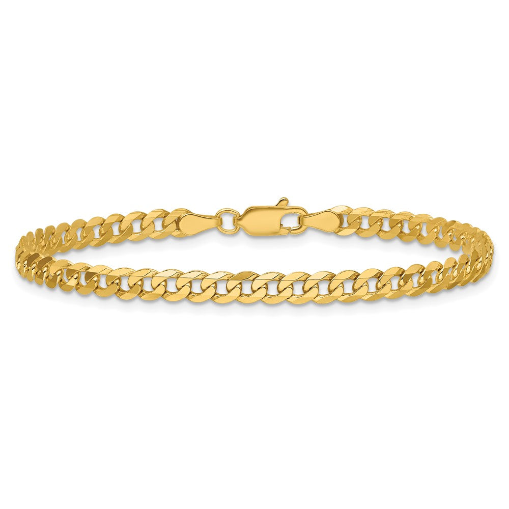 14K Yellow Gold 3.9mm Flat Beveled Curb With Lobster Clasp Chain Bracelet