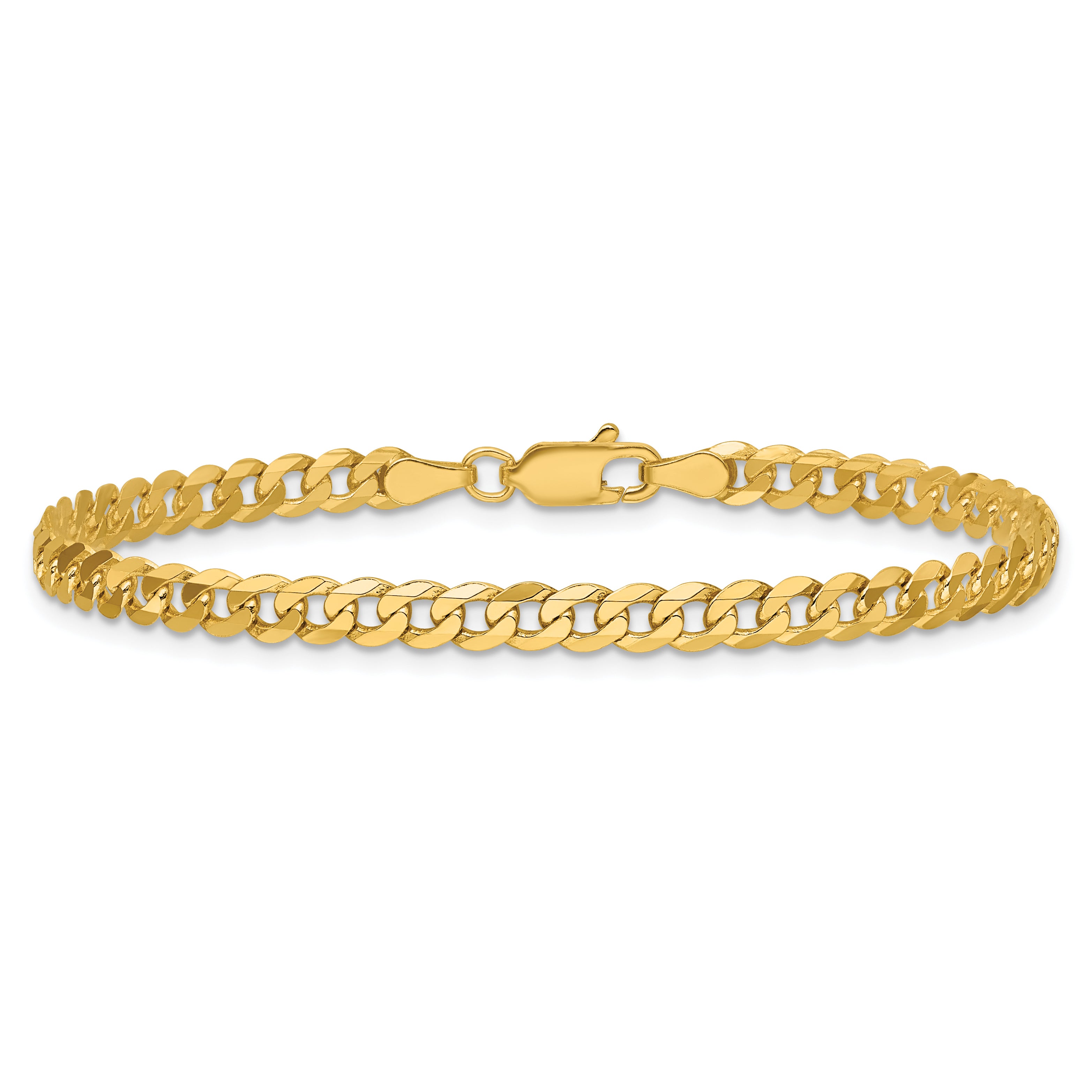 14K Yellow Gold 3.9mm Flat Beveled Curb With Lobster Clasp Chain Anklet