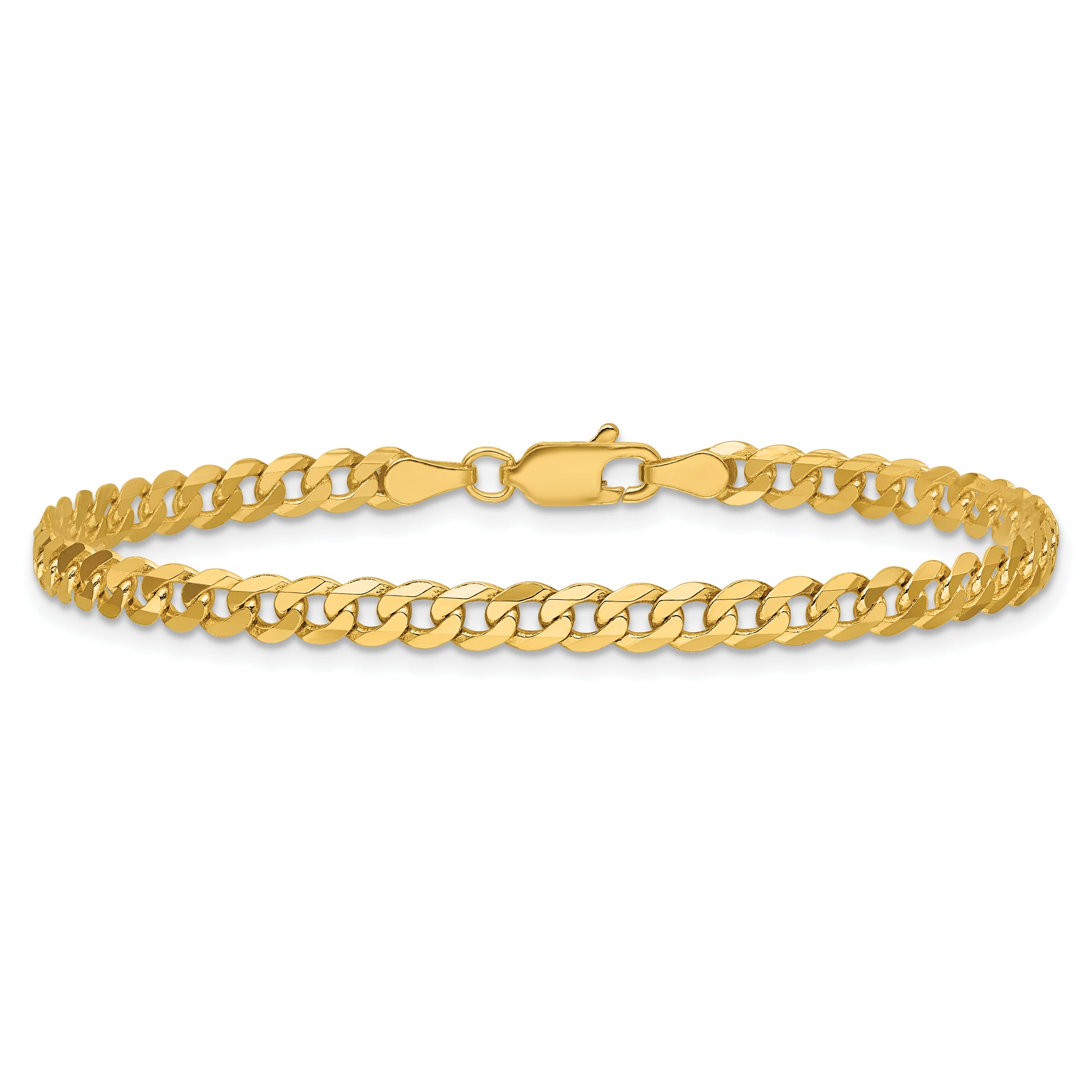 14K Yellow Gold 3.9mm Flat Beveled Curb With Lobster Clasp Chain Anklet