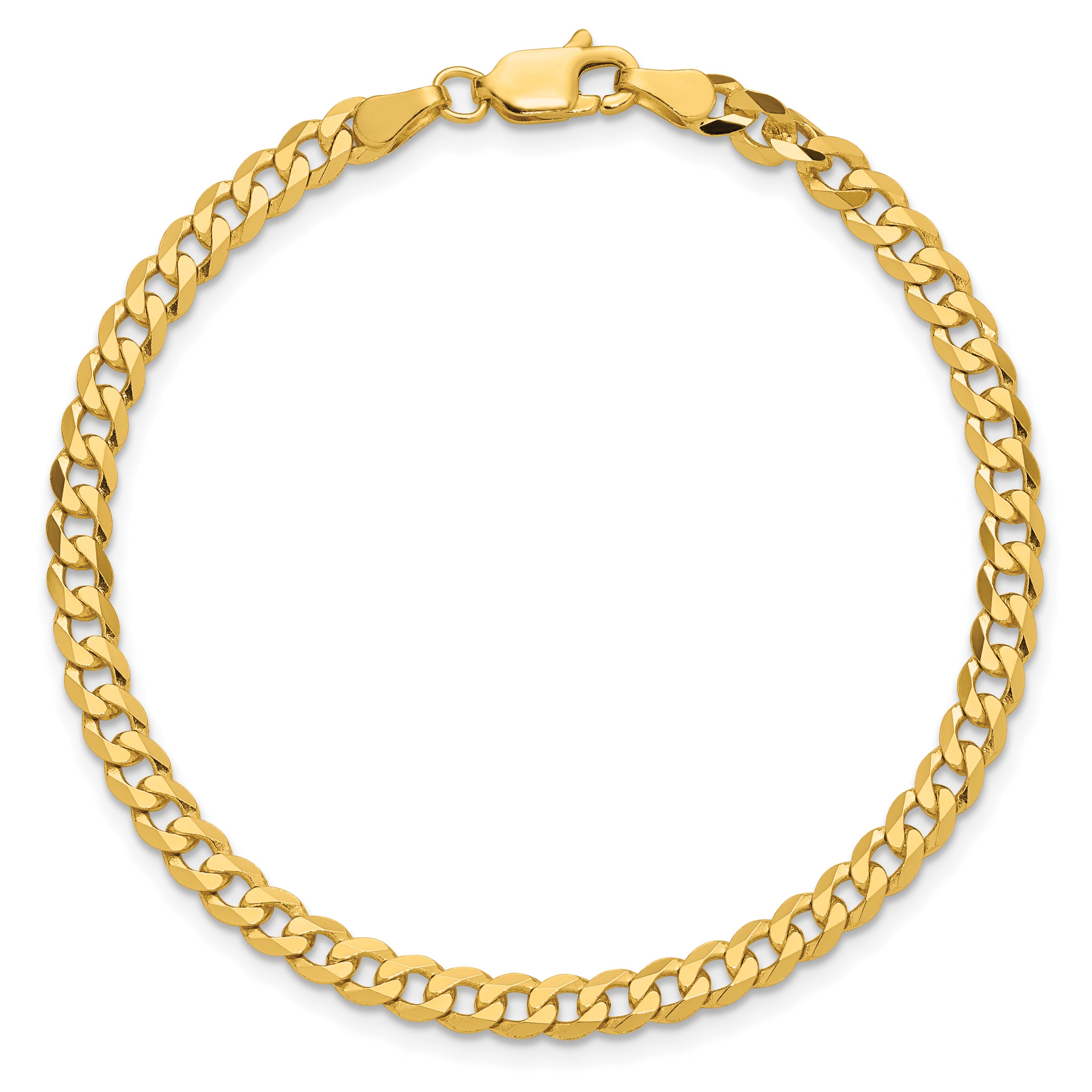 14K Yellow Gold 3.9mm Flat Beveled Curb With Lobster Clasp Chain Anklet
