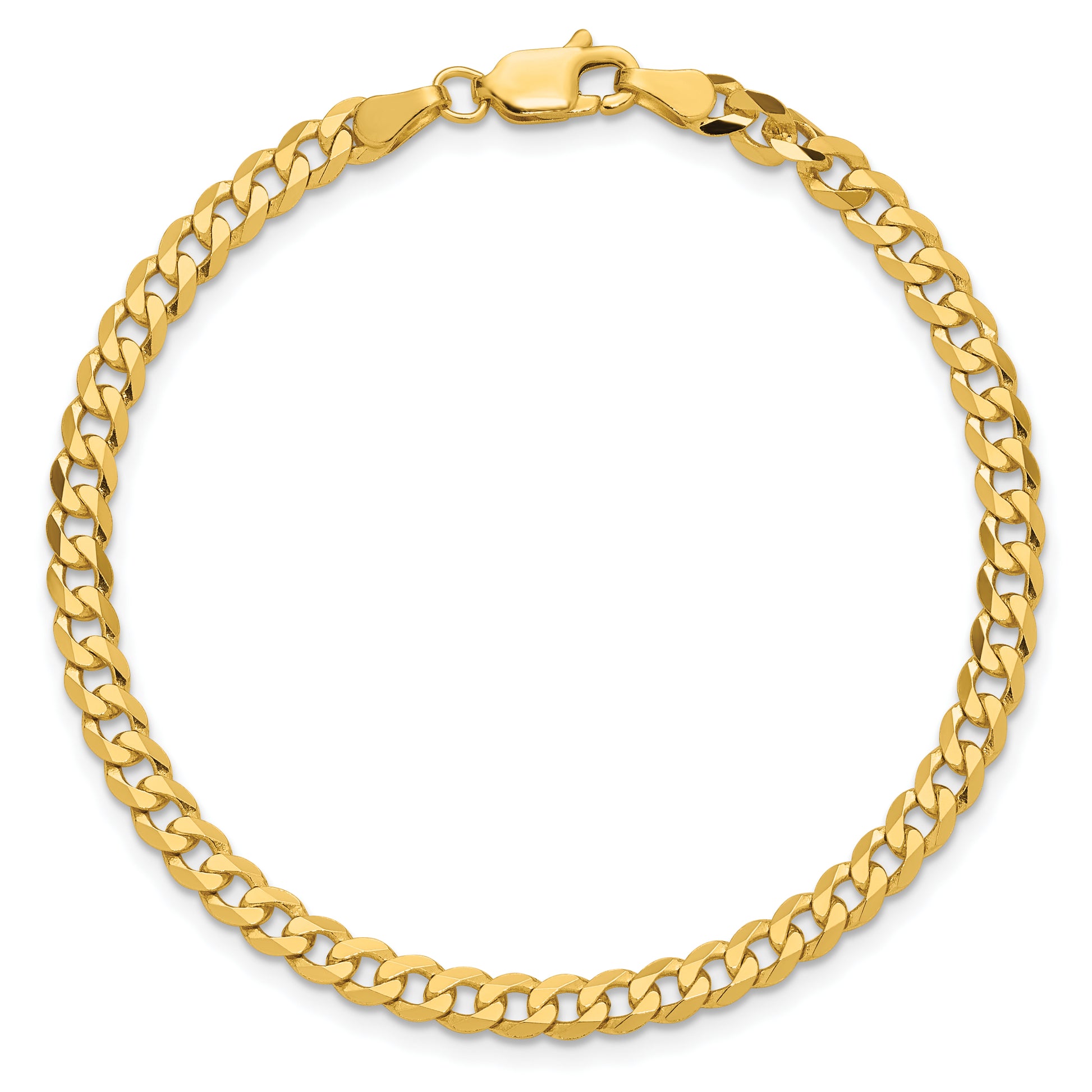 14K Yellow Gold 3.9mm Flat Beveled Curb With Lobster Clasp Chain Anklet