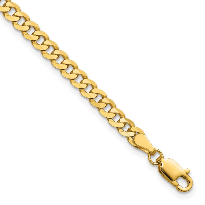 14K Yellow Gold 3.9mm Flat Beveled Curb With Lobster Clasp Chain Bracelet
