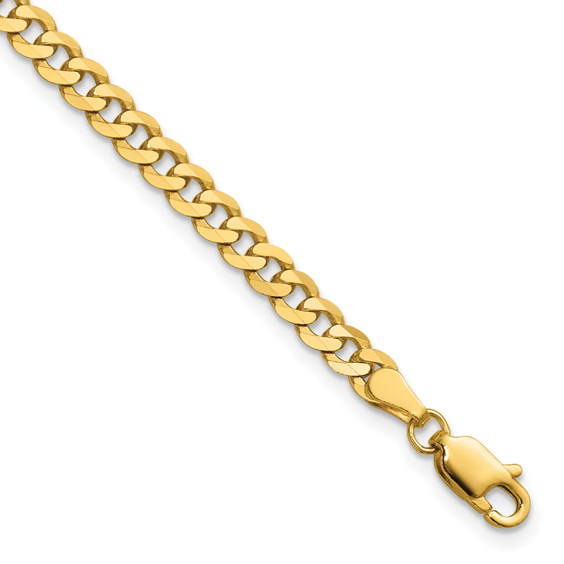 14K Yellow Gold 3.9mm Flat Beveled Curb With Lobster Clasp Chain Anklet