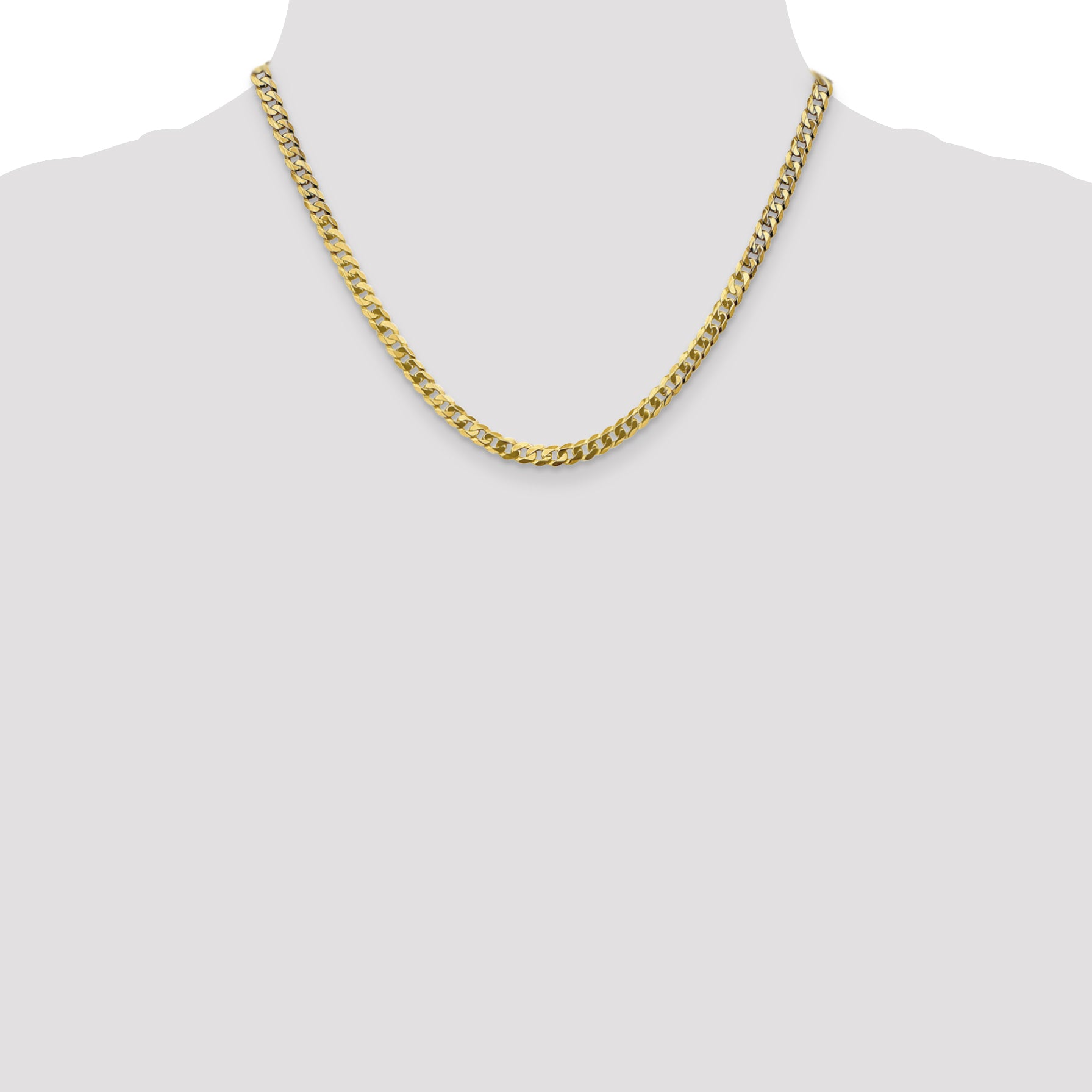 Solid 14K Yellow Gold 18 inch 4.75mm Flat Beveled Curb with Lobster Clasp Chain Necklace