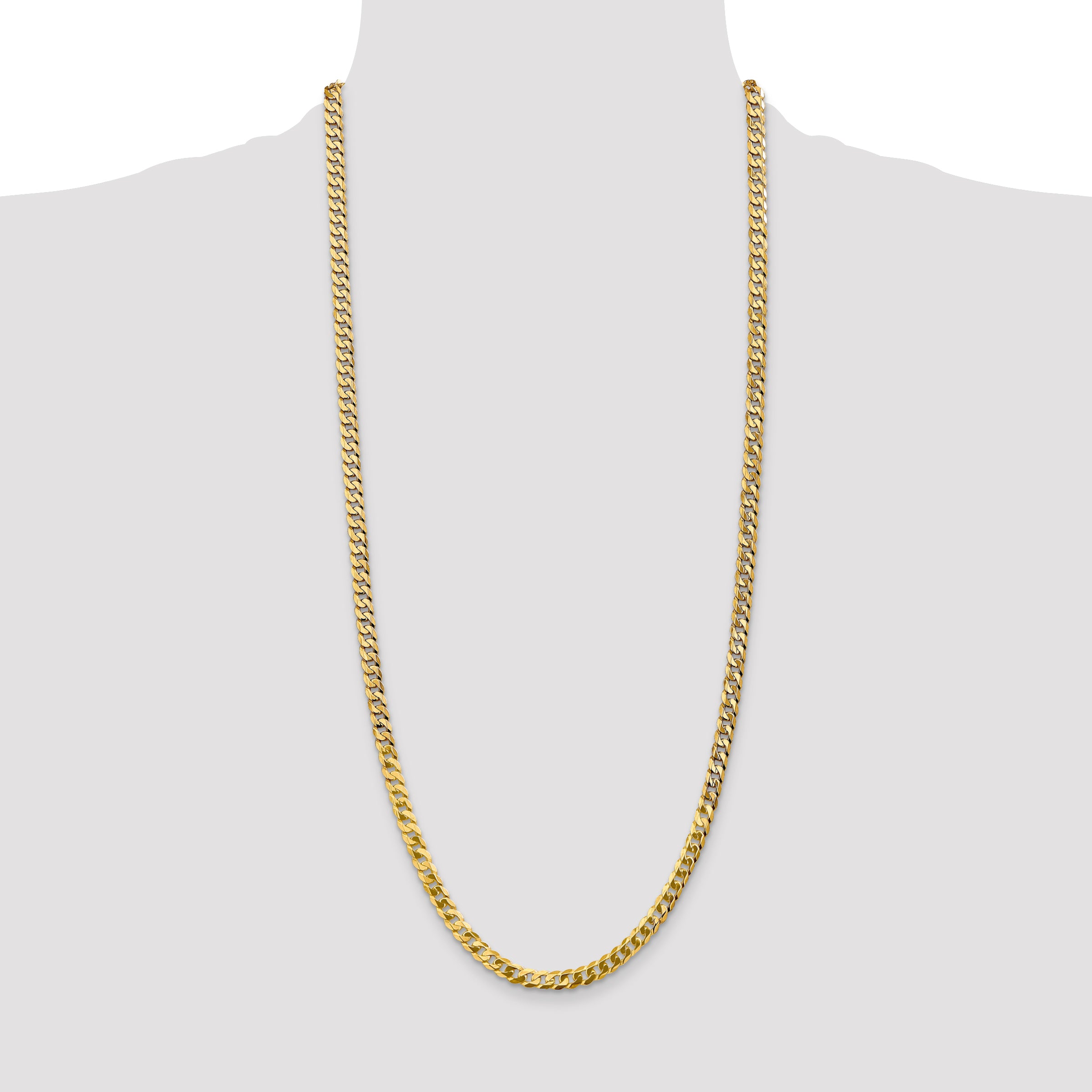 Solid 14K Yellow Gold 30 inch 4.75mm Flat Beveled Curb with Lobster Clasp Chain Necklace