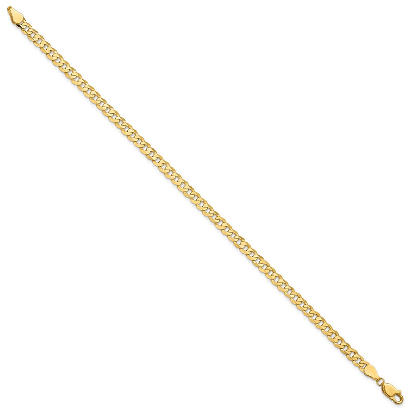 Solid 14K Yellow Gold 8 inch 4.75mm Flat Beveled Curb with Lobster Clasp Bracelet