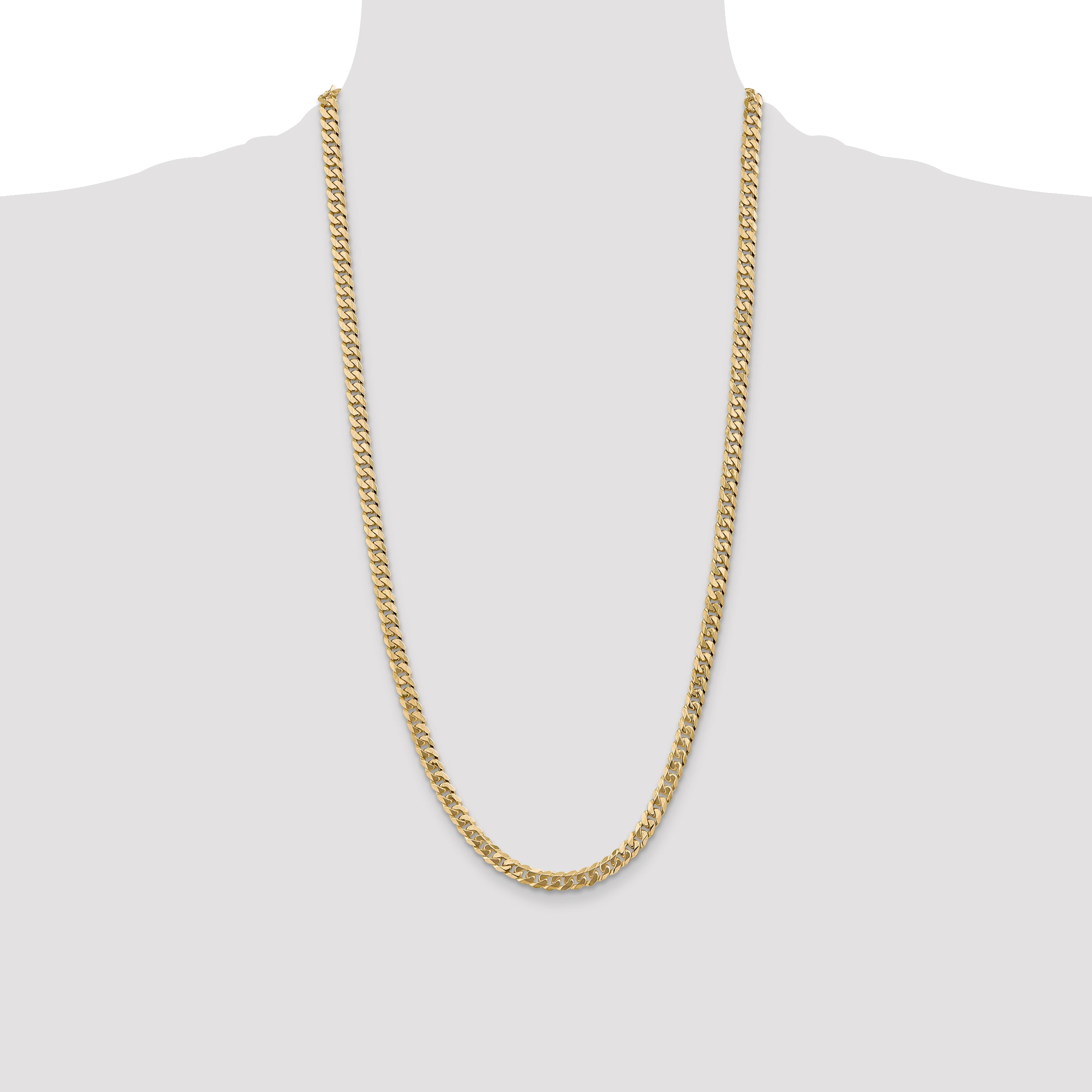 Solid 14K Yellow Gold 28 inch 5.75mm Flat Beveled Curb with Lobster Clasp Chain Necklace