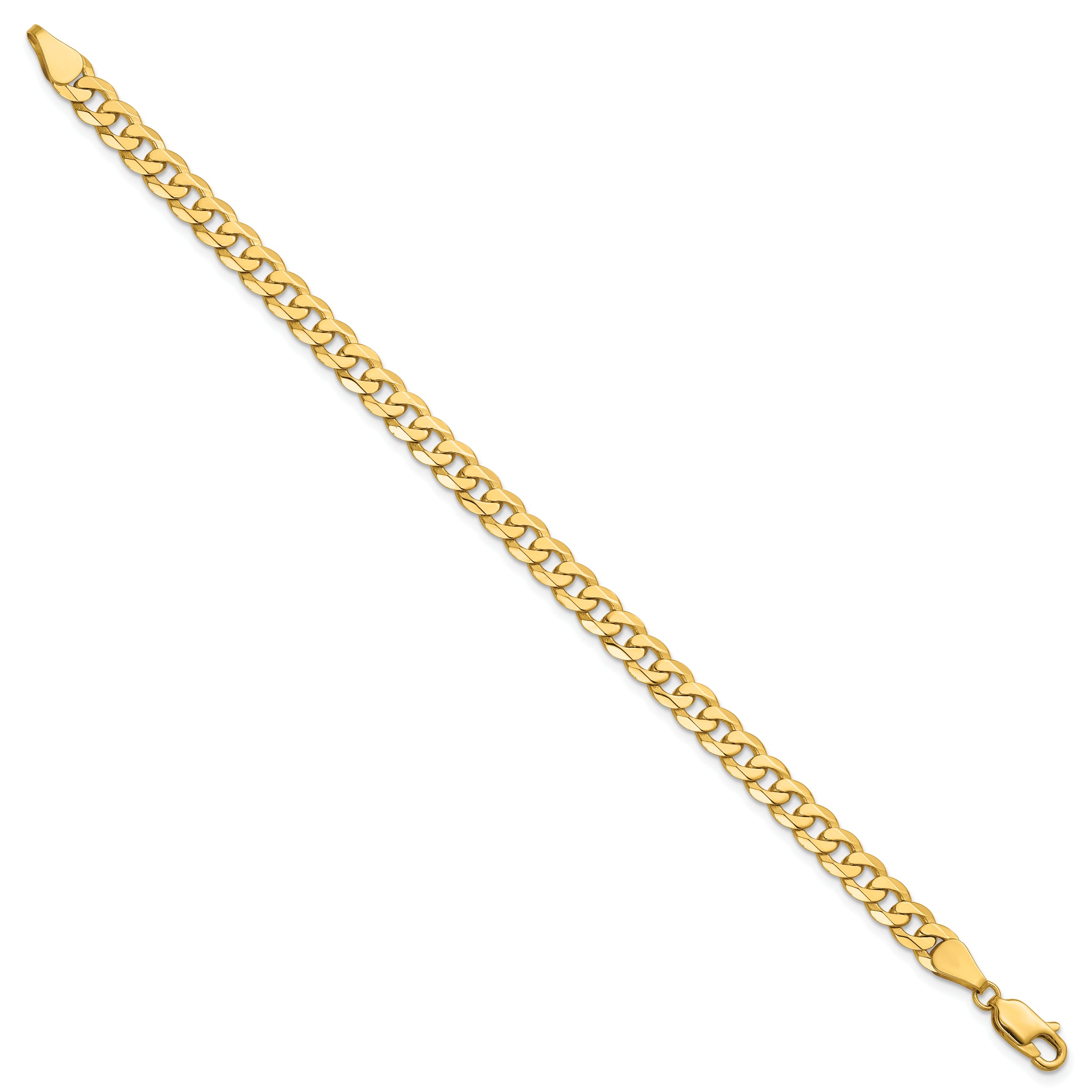 Solid 14K Yellow Gold 9 inch 5.75mm Flat Beveled Curb with Lobster Clasp Chain Bracelet