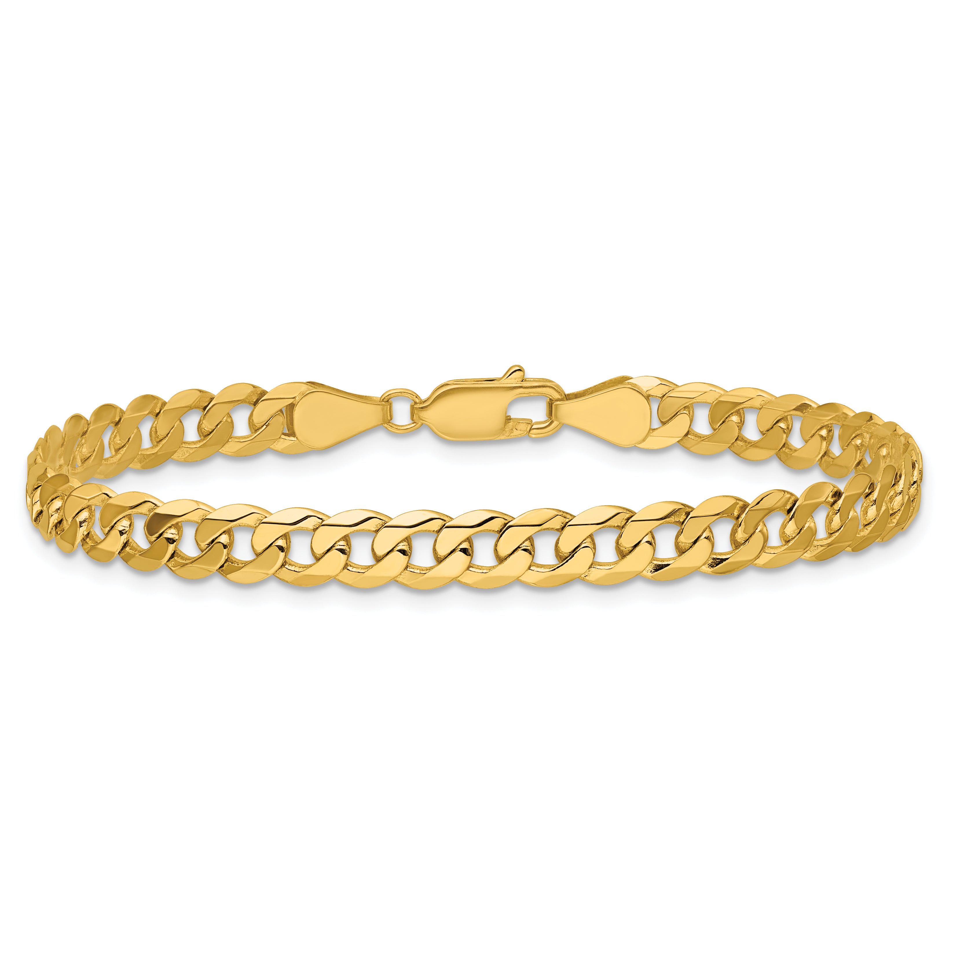 Solid 14K Yellow Gold 9 inch 5.75mm Flat Beveled Curb with Lobster Clasp Chain Bracelet