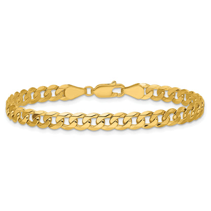 Solid 14K Yellow Gold 9 inch 5.75mm Flat Beveled Curb with Lobster Clasp Chain Bracelet