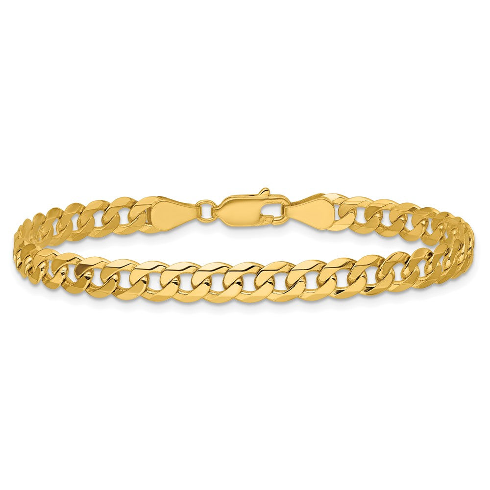 Solid 14K Yellow Gold 9 inch 5.75mm Flat Beveled Curb with Lobster Clasp Chain Bracelet