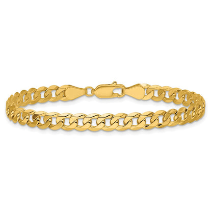 Solid 14K Yellow Gold 9 inch 5.75mm Flat Beveled Curb with Lobster Clasp Chain Bracelet