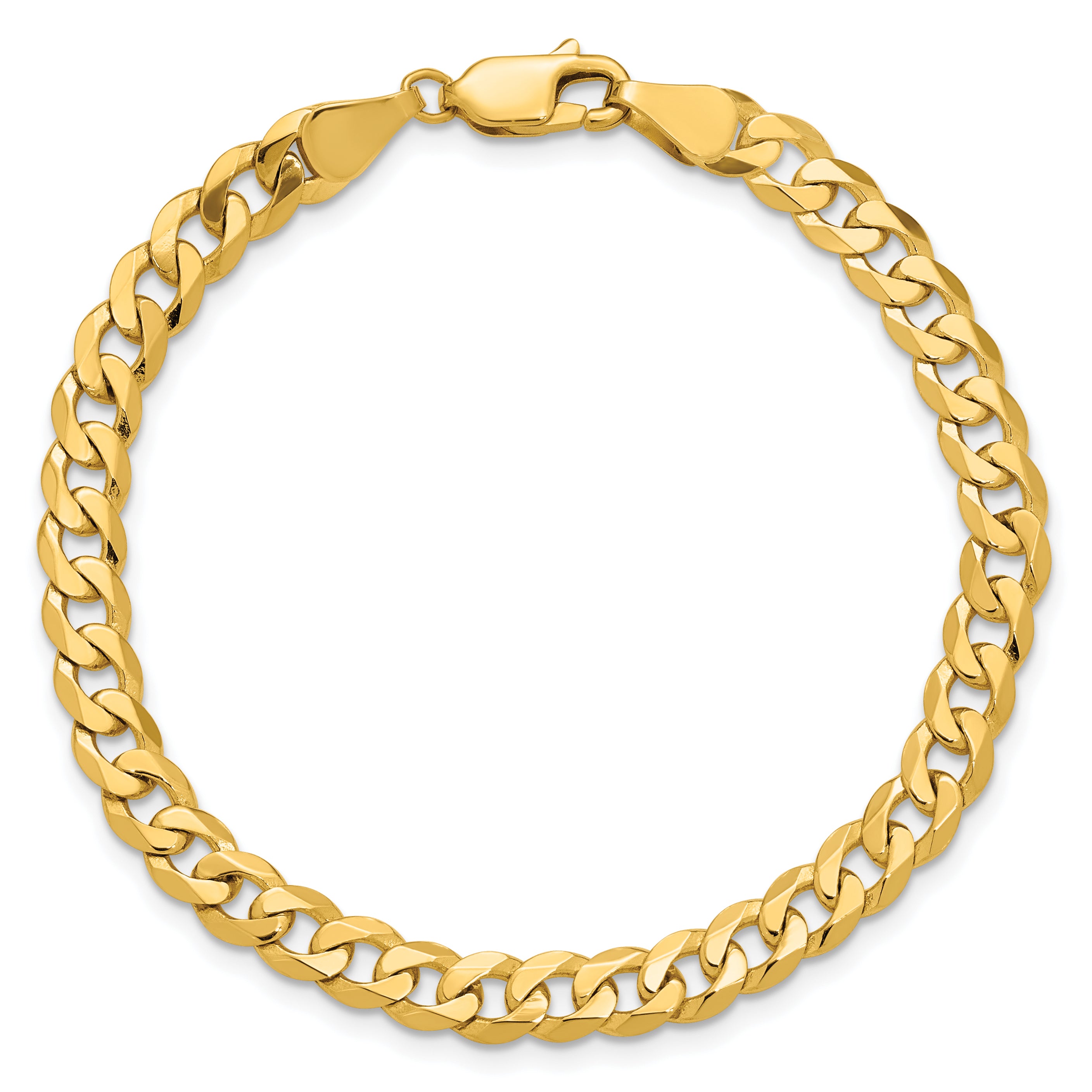 Solid 14K Yellow Gold 9 inch 5.75mm Flat Beveled Curb with Lobster Clasp Chain Bracelet