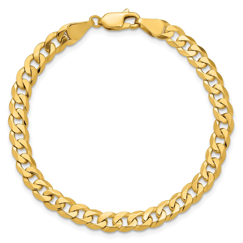 Solid 14K Yellow Gold 9 inch 5.75mm Flat Beveled Curb with Lobster Clasp Chain Bracelet