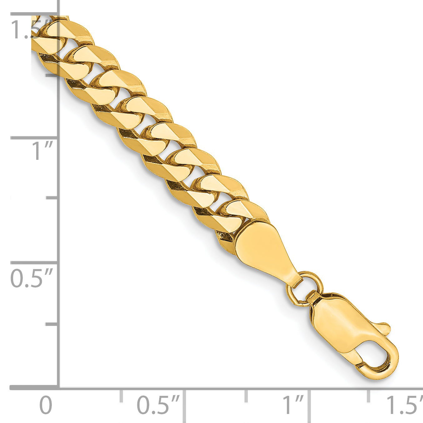 Solid 14K Yellow Gold 9 inch 5.75mm Flat Beveled Curb with Lobster Clasp Chain Bracelet
